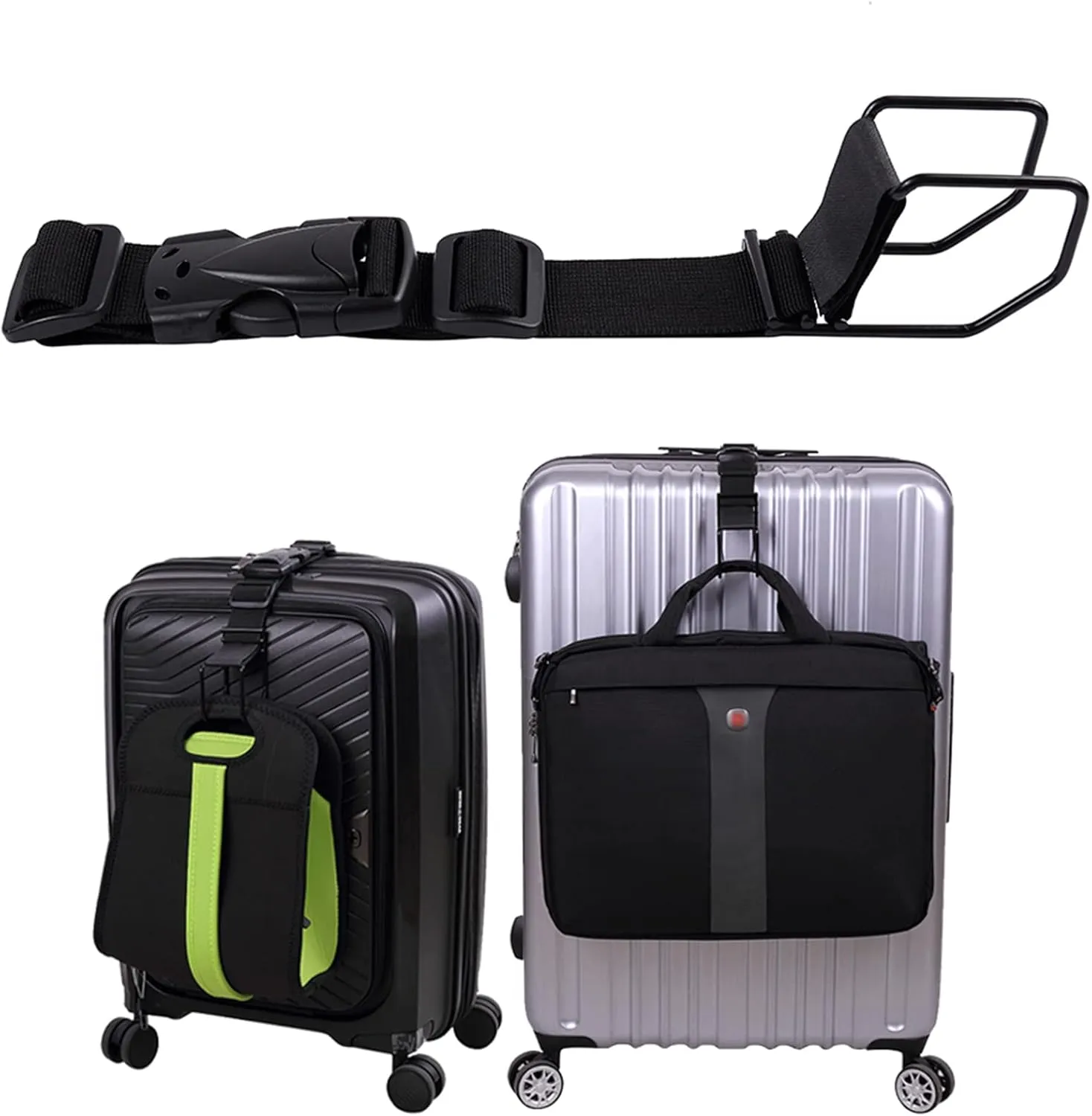 Vigorport Luggage Hook Strap,J Hook for add a Bag Luggage,Multi Adjustment Bag Strap Hook with Hands Free(Black-Large Size)