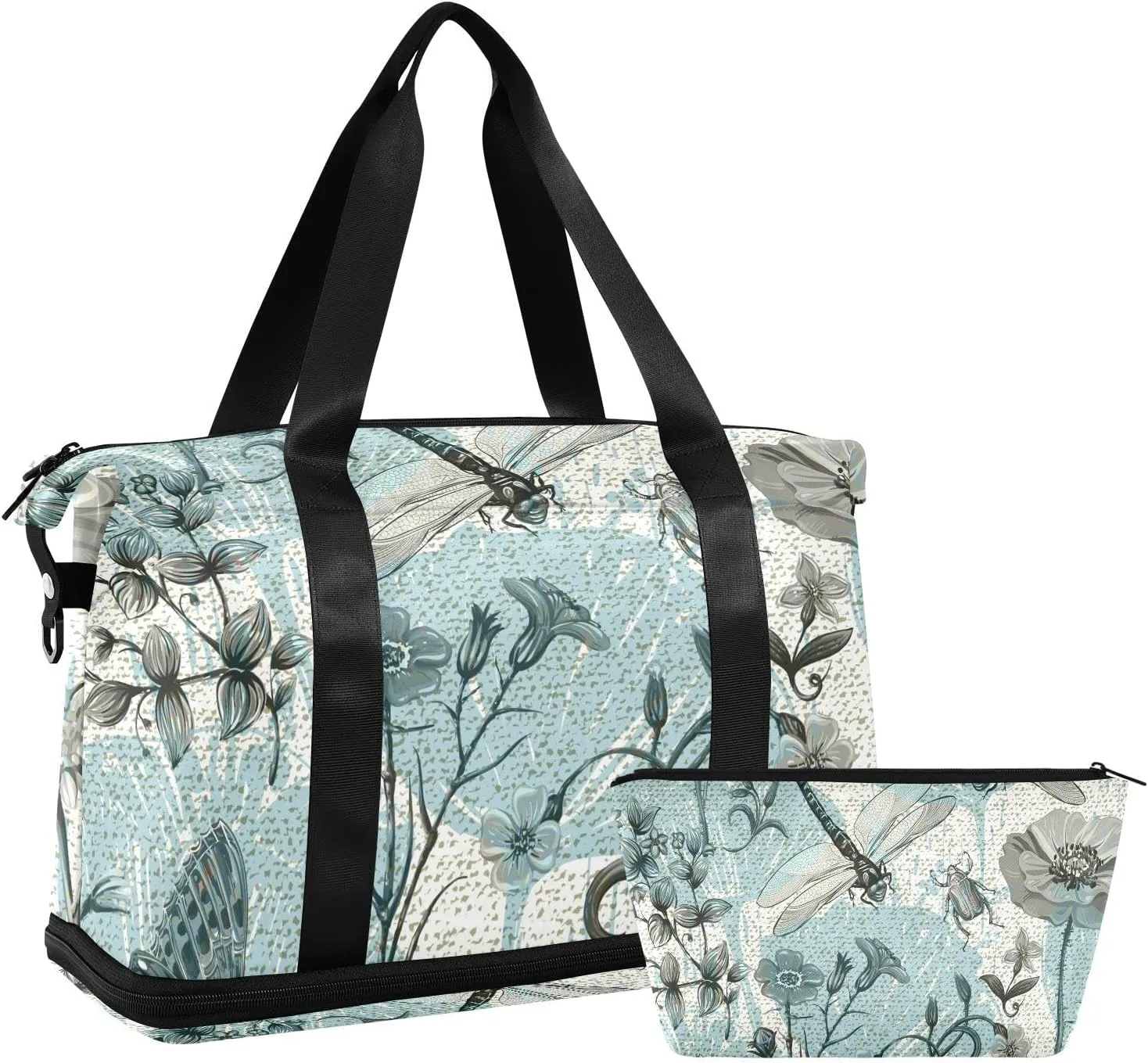 Vintage Dragonfly Gym Bag for Women Sport Travel Duffel Bag Shoulder Weekender Overnight Bags with Wet Pocket & Shoe Compartment