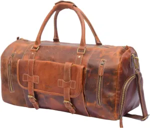 Vintage Duffel Travel Bag for Men/Women and Travel pure Leather Bag,Airplane Luggage,Sports Gym,Carry-With Shoe Compartment (Dark Brown, 28 Inches)