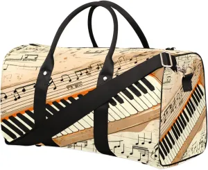 Vintage Piano Keyboard Travel Duffel Bag, Music Note Sports Gym Bag, Foldable Weekender Overnight Tote Bag Carry on Luggage Handbag for Yoga Workout