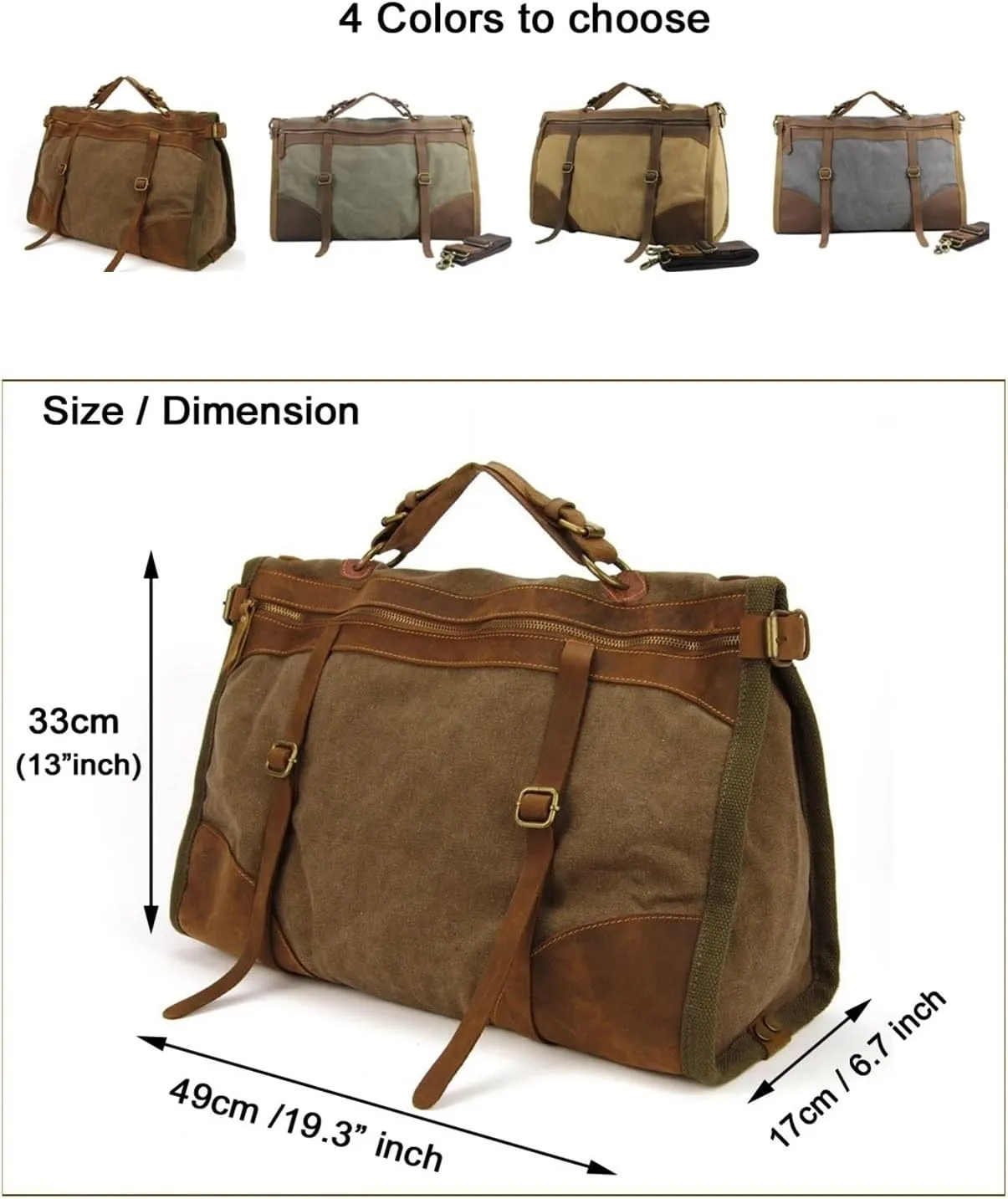 Vintage Retro Canvas Leather Men Travel Bags Luggage Bags Men Weekend Bag Overnight Duffle Bags Tote Leisure Suitable For Traveling, Business Trip, Outdoor(Khaki)