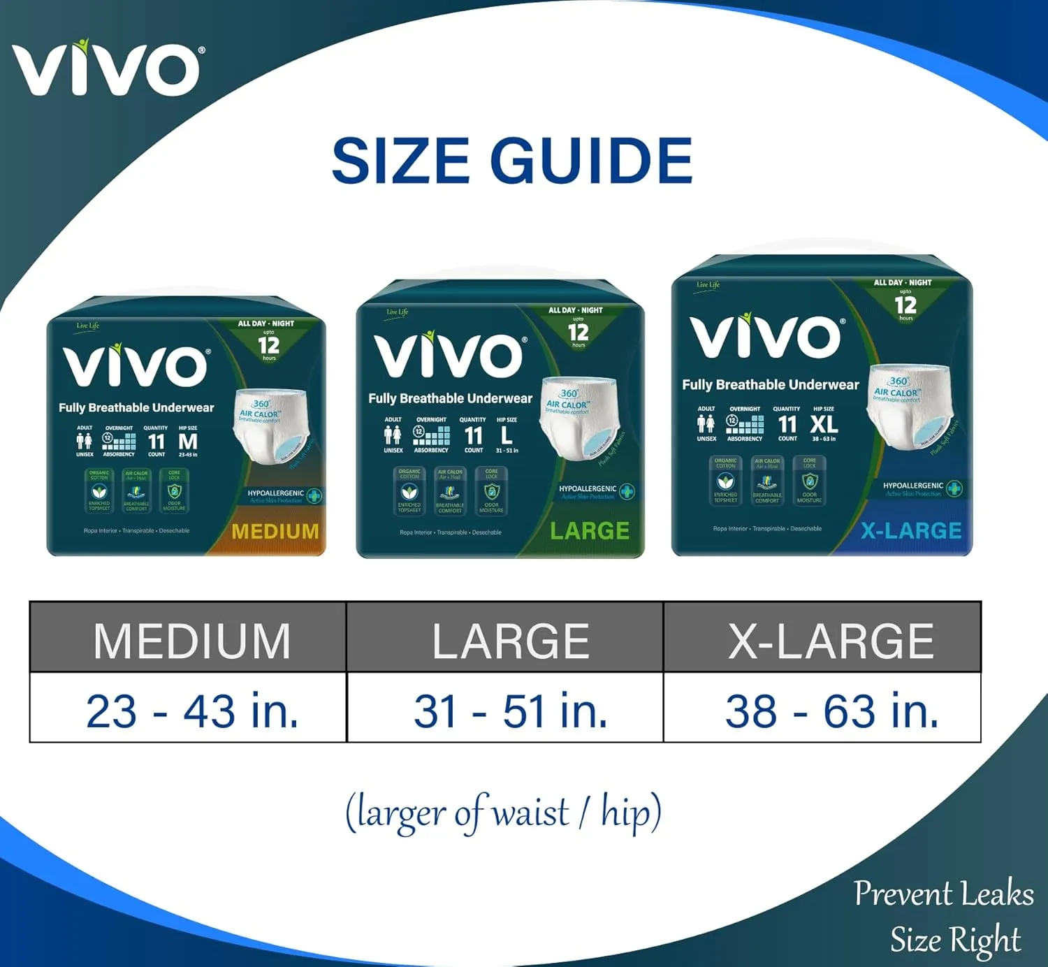 VIVO Organic Cotton Overnight Adult Incontinence Bladder Leak Pullup Underwear, Women & Men, X-Large 22 Count