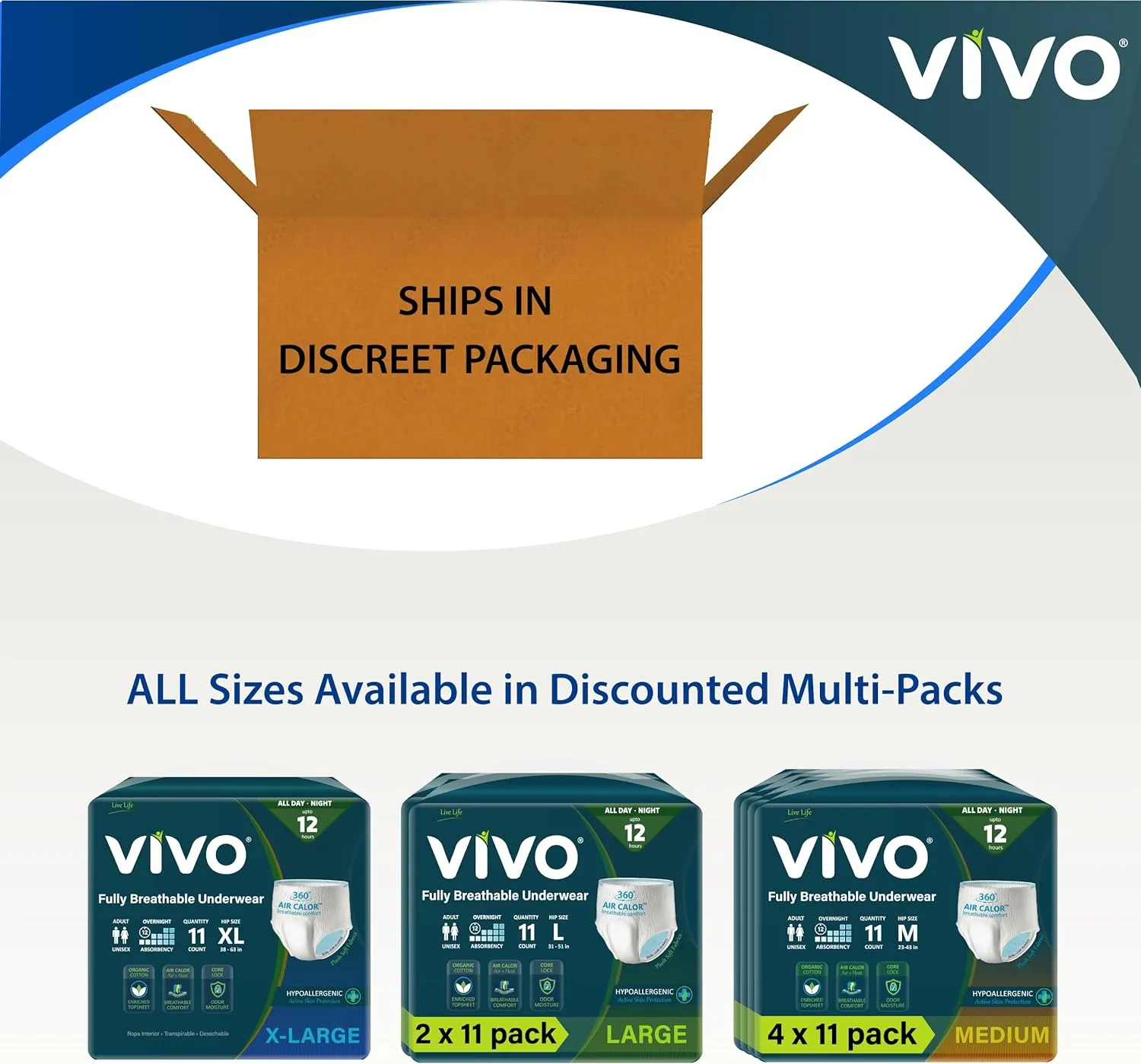 VIVO Organic Cotton Overnight Adult Incontinence Bladder Leak Pullup Underwear, Women & Men, X-Large 22 Count