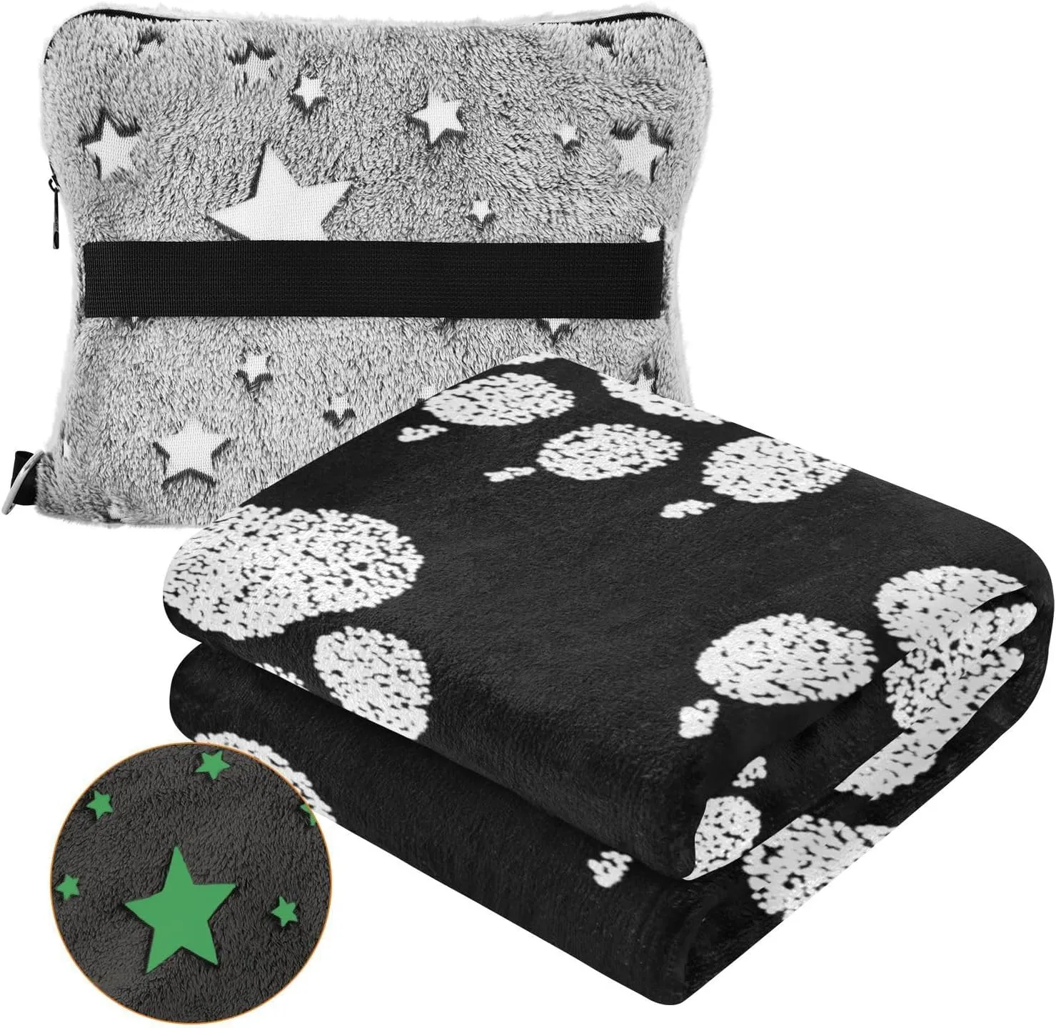 VKPSCHJ Luxury 2 in 1 Travel Blanket and Pillow Set Chalk Dog Paw Print Airplane Blanket Compact with Storage Bag,Soft Plane Blanket Essentials 65x55Inches