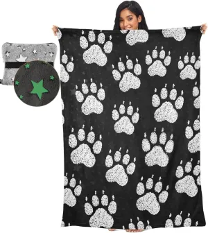 VKPSCHJ Luxury 2 in 1 Travel Blanket and Pillow Set Chalk Dog Paw Print Airplane Blanket Compact with Storage Bag,Soft Plane Blanket Essentials 65x55Inches