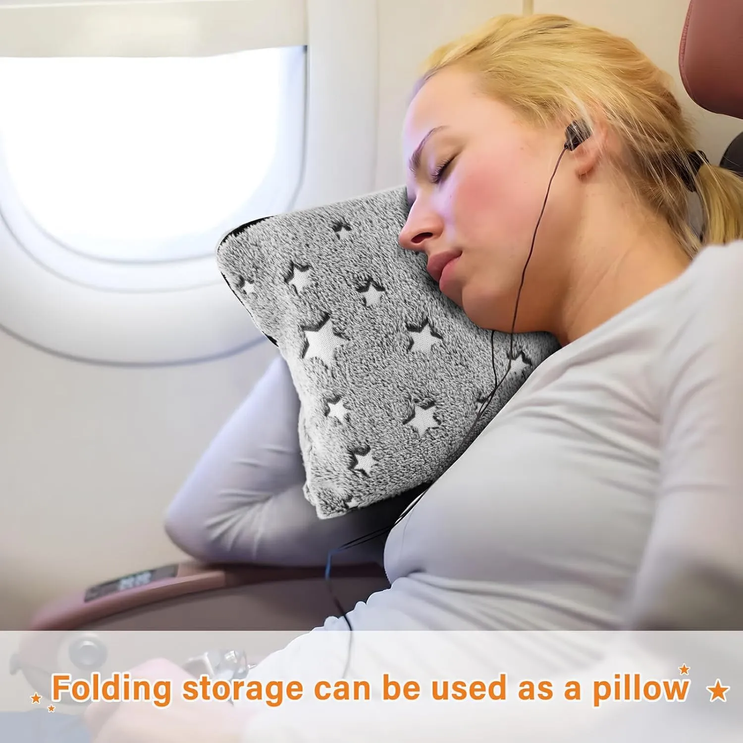 VKPSCHJ Luxury 2 in 1 Travel Blanket and Pillow Set Chalk Dog Paw Print Airplane Blanket Compact with Storage Bag,Soft Plane Blanket Essentials 65x55Inches