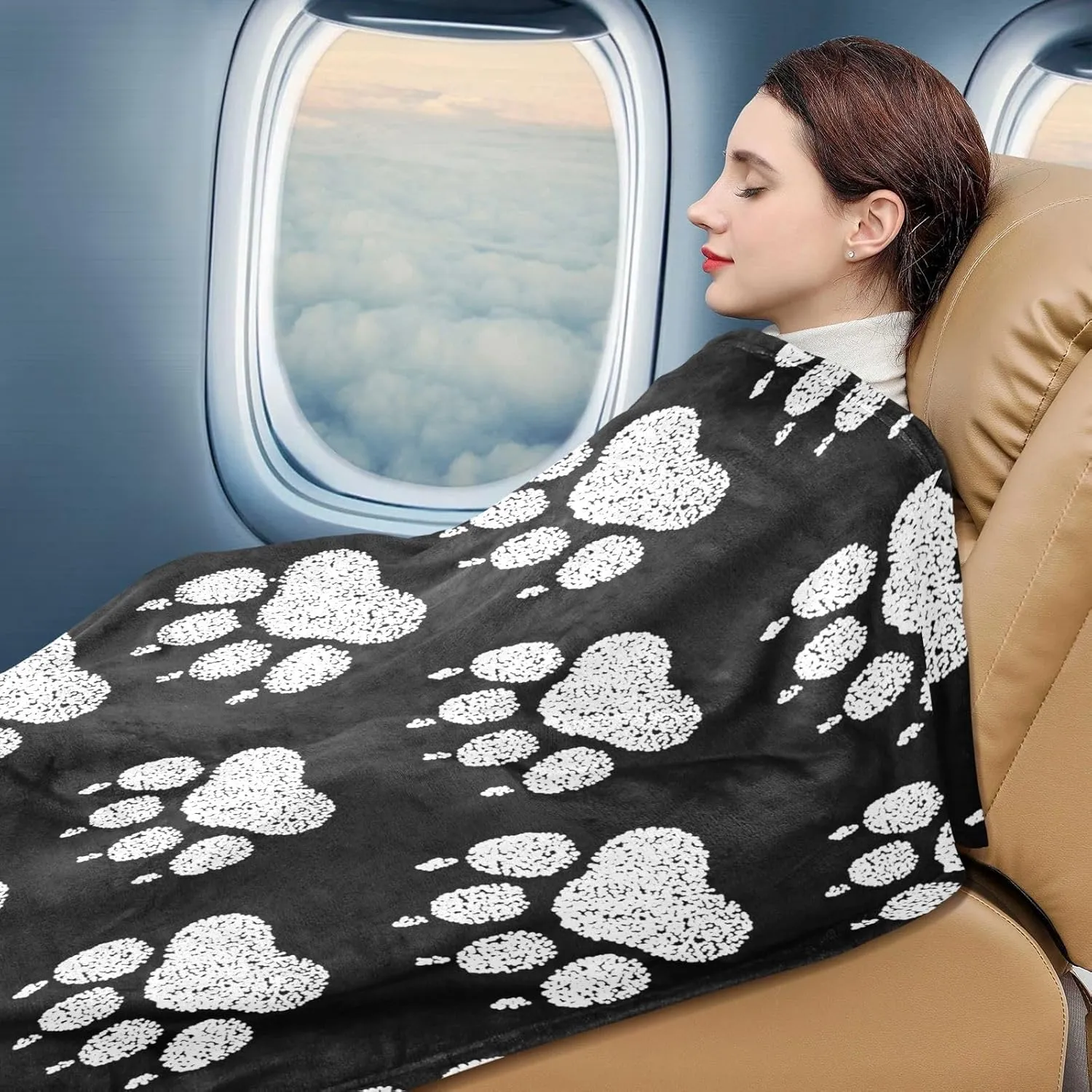 VKPSCHJ Luxury 2 in 1 Travel Blanket and Pillow Set Chalk Dog Paw Print Airplane Blanket Compact with Storage Bag,Soft Plane Blanket Essentials 65x55Inches