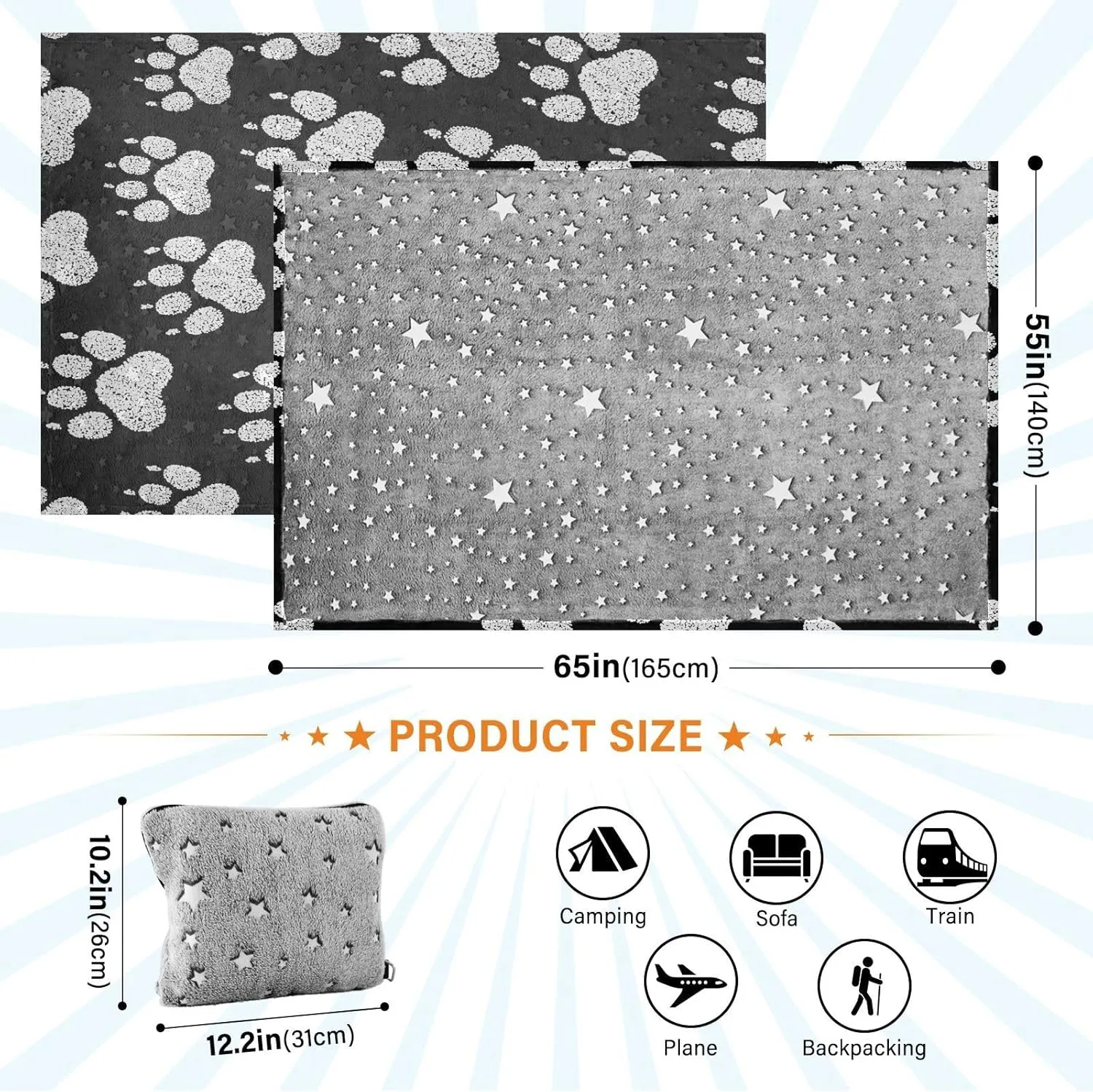 VKPSCHJ Luxury 2 in 1 Travel Blanket and Pillow Set Chalk Dog Paw Print Airplane Blanket Compact with Storage Bag,Soft Plane Blanket Essentials 65x55Inches