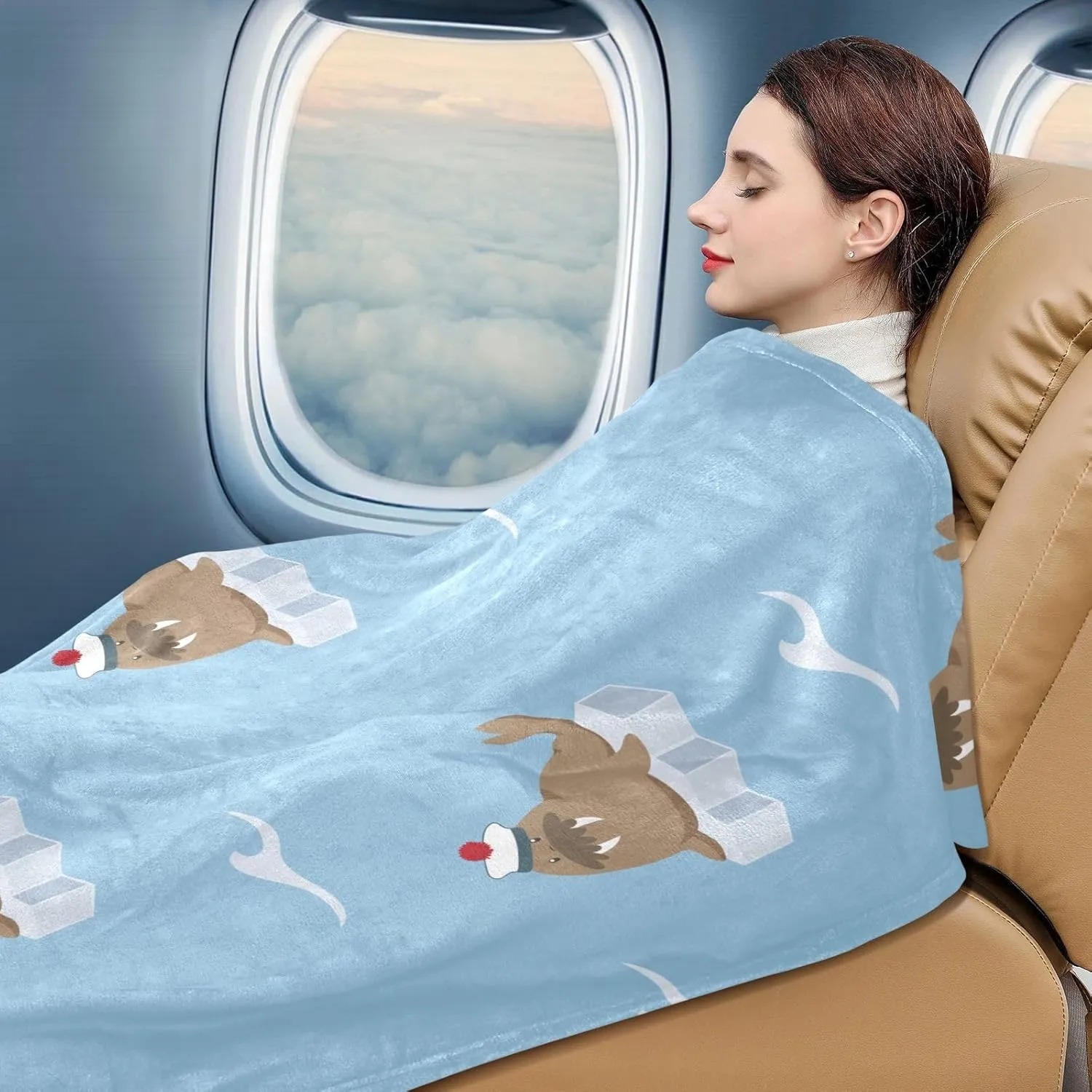 VKPSCHJ Luxury 2 in 1 Travel Blanket and Pillow Set Cute Cartoon Sailor Walrus Airplane Blanket Compact with Storage Bag,Soft Plane Blanket Essentials 65x55Inches