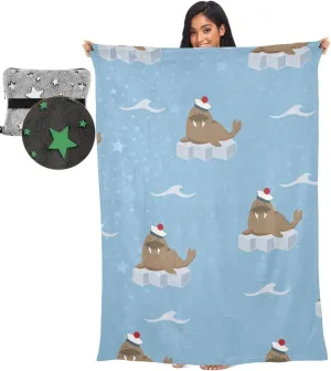VKPSCHJ Luxury 2 in 1 Travel Blanket and Pillow Set Cute Cartoon Sailor Walrus Airplane Blanket Compact with Storage Bag,Soft Plane Blanket Essentials 65x55Inches