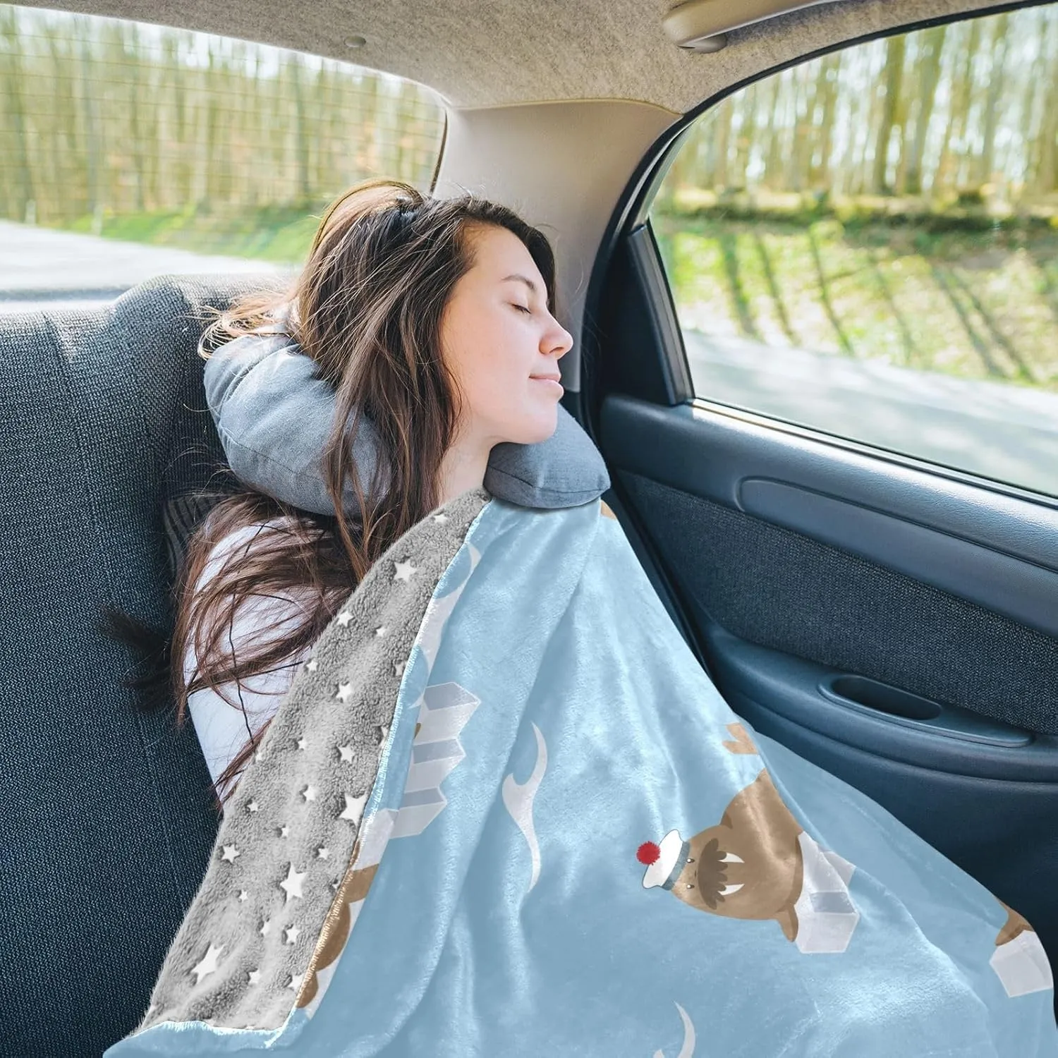 VKPSCHJ Luxury 2 in 1 Travel Blanket and Pillow Set Cute Cartoon Sailor Walrus Airplane Blanket Compact with Storage Bag,Soft Plane Blanket Essentials 65x55Inches