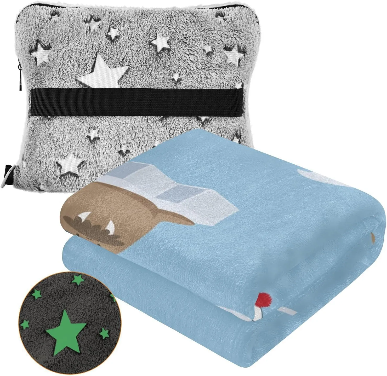 VKPSCHJ Luxury 2 in 1 Travel Blanket and Pillow Set Cute Cartoon Sailor Walrus Airplane Blanket Compact with Storage Bag,Soft Plane Blanket Essentials 65x55Inches