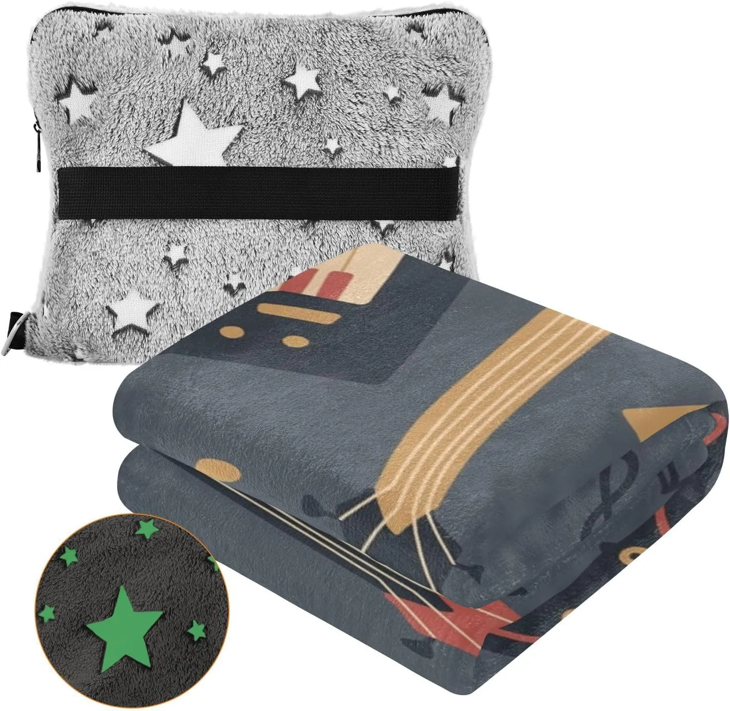 VKPSCHJ Luxury 2 in 1 Travel Blanket and Pillow Set Electro Guitar Airplane Blanket Compact with Storage Bag,Soft Plane Blanket Essentials 65x55Inches