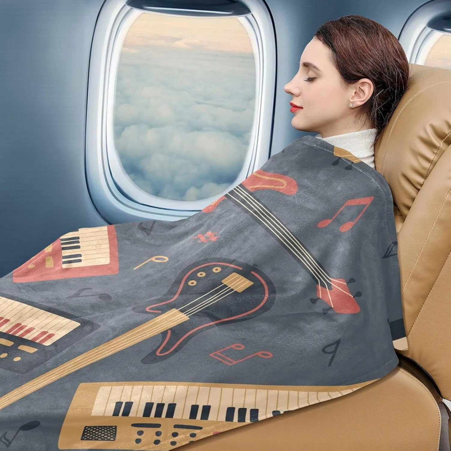 VKPSCHJ Luxury 2 in 1 Travel Blanket and Pillow Set Electro Guitar Airplane Blanket Compact with Storage Bag,Soft Plane Blanket Essentials 65x55Inches