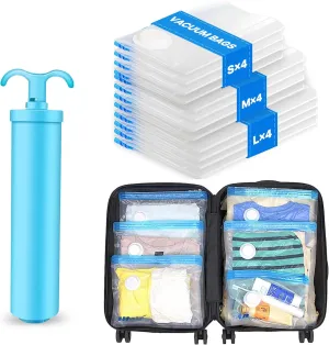 VMstr 12 Pack Refill Storage Bags, Carry-on Sizes with Hand Pump