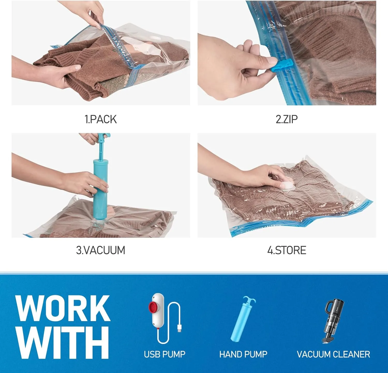 VMstr 12 Pack Refill Storage Bags, Carry-on Sizes with Hand Pump