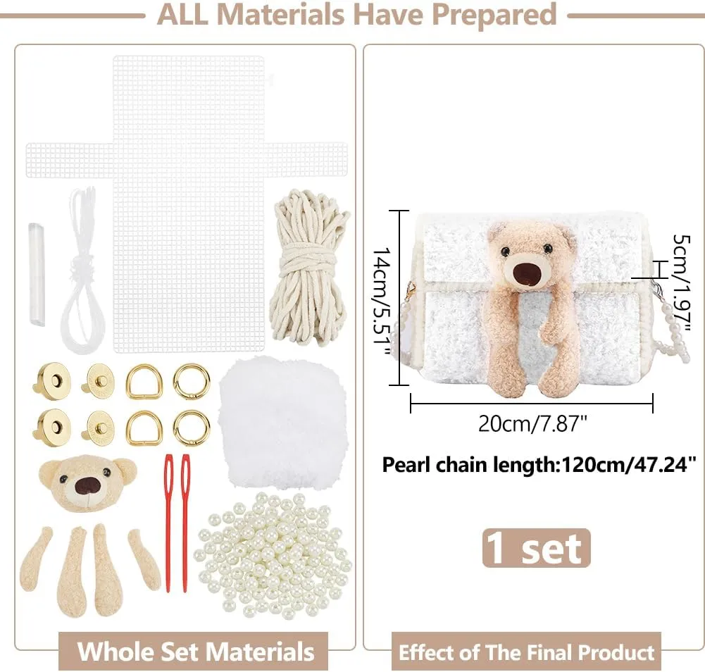 WADORN DIY Knitting Crochet Bag Kit, Women Handmade Woolen Yarn Bag Making Material Blank Mesh Plastic Handbag Crafting Set for DIY Handmade Crossbody Crochet Bag Accessories, 7.8x1.9x5.5 Inch, White