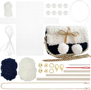 WADORN DIY Knitting Crochet Handbags Kit, Imitation Pearl Knitting Crochet Bag Making Kit Blank Mesh Plastic Shoulder Bag Crafting Set for DIY Handmade Crochet Bag, 8.6x1.9x5.1 Inch, Black