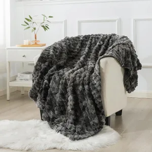 Wajade Faux Fur Throw Blanket for Couch, Soft Mermaid Scales Pattern Jacquard Fuzzy Plush Blanket for All Seasons Lightweight Cozy Decorative Fleece Blanket for Bed Sofa, 50 x 60 inches, Dark Grey