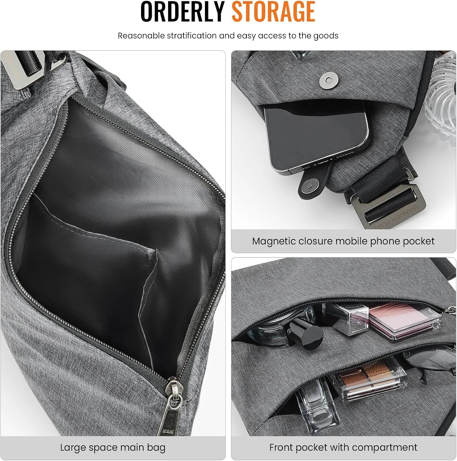 WANDER PLUS® Anti Theft Crossbody Bag, Shoulder Bag Anti-theft Design for Travel, Sport, Work