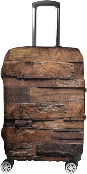 Washable Luggage Cover, Chocolate Travel Suitcase Cover, Rough Dark Timber Rustic Theme Hardwood, Fits 26-28 Inch Luggage, Washable Dustproof Anti-Scratch, Brown Dark Brown