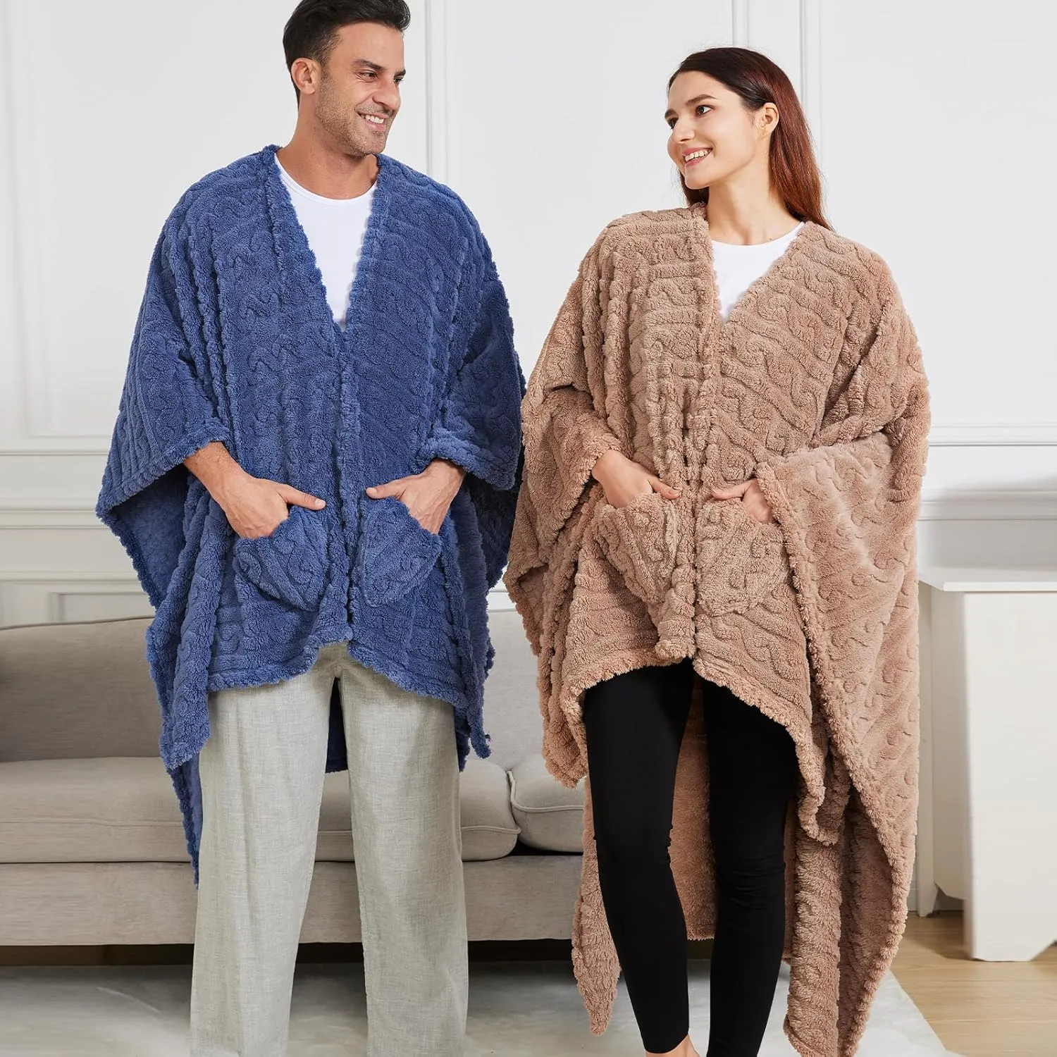 Wearable Blanket,Blanket Poncho for Adult,Soft Shawl TV Throw Blankets,Warm Present for Family and Friend