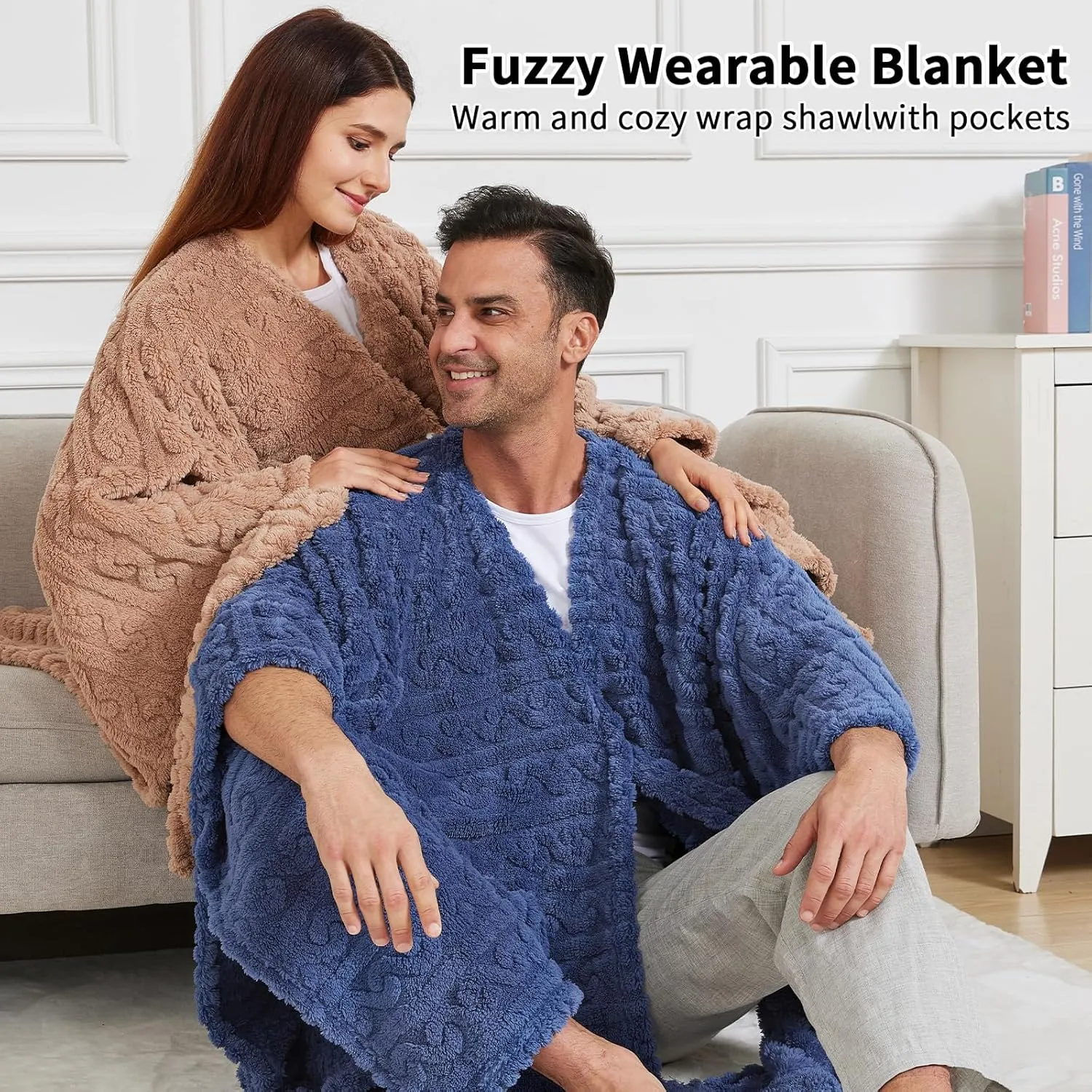 Wearable Blanket,Blanket Poncho for Adult,Soft Shawl TV Throw Blankets,Warm Present for Family and Friend