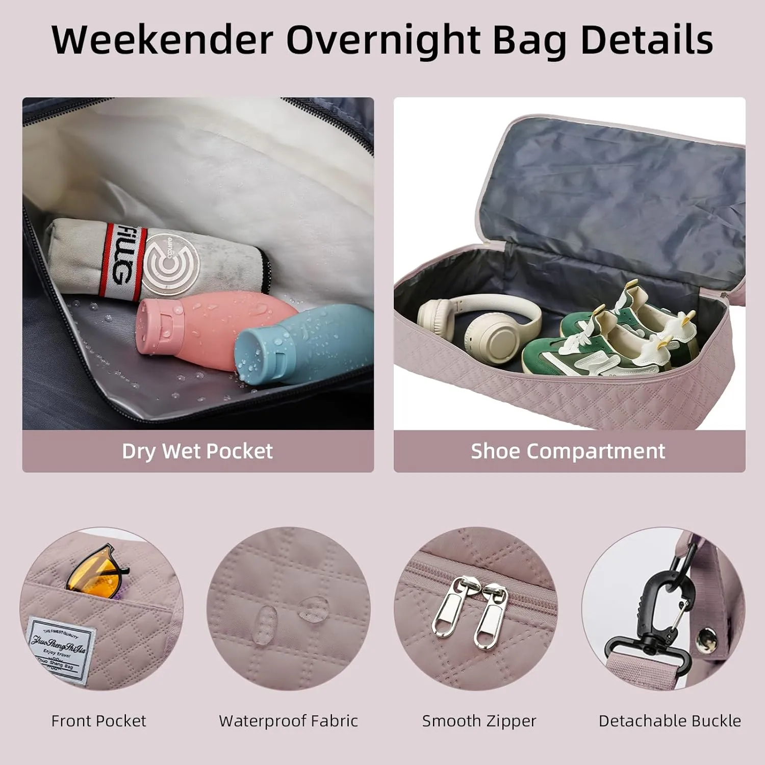 Weekender Bags for Women Travel Duffel Bag with Shoe Compartment Carry On Overnight Bag Large Travel Tote Bag with Makeup Bag Hospital Bag for Women Labor Delivery 2PCS Set Dark Pink