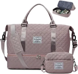 Weekender Bags for Women Travel Duffel Bag with Shoe Compartment Carry On Overnight Bag Large Travel Tote Bag with Makeup Bag Hospital Bag for Women Labor Delivery 2PCS Set Dark Pink