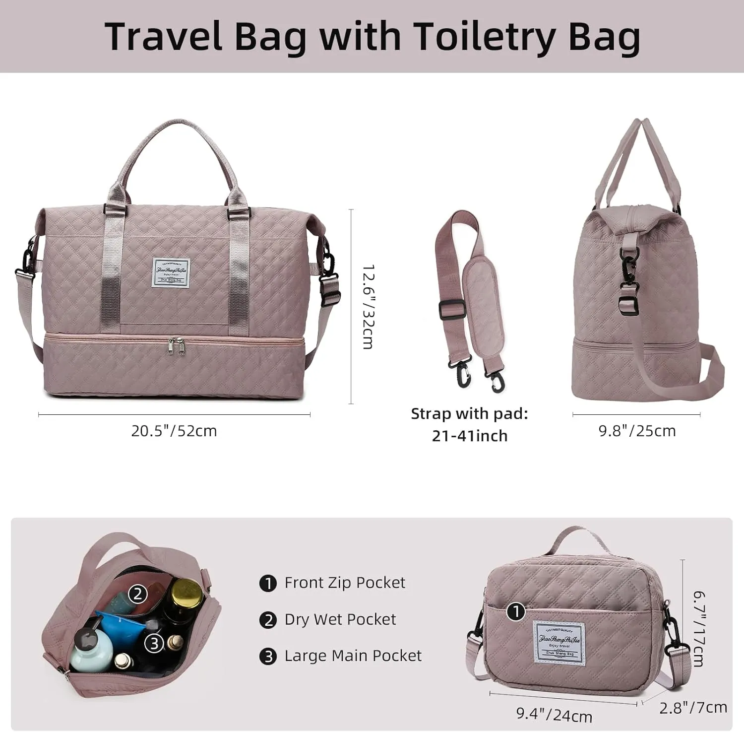 Weekender Bags for Women Travel Duffel Bag with Shoe Compartment Carry On Overnight Bag Large Travel Tote Bag with Makeup Bag Hospital Bag for Women Labor Delivery 2PCS Set Dark Pink