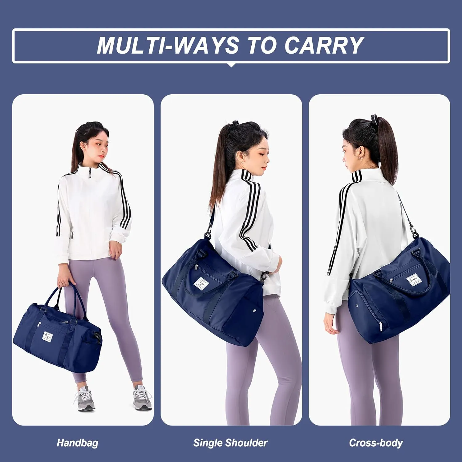 Weekender Gym Duffel Bags for Women Dark Blue with Toiletry Bag