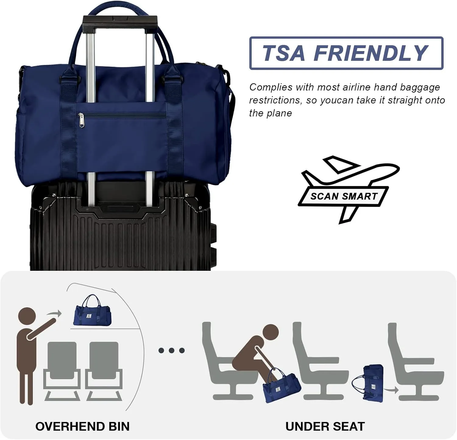 Weekender Gym Duffel Bags for Women Dark Blue with Toiletry Bag