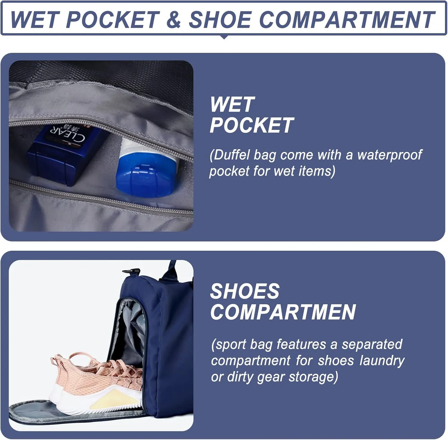 Weekender Gym Duffel Bags for Women Dark Blue with Toiletry Bag