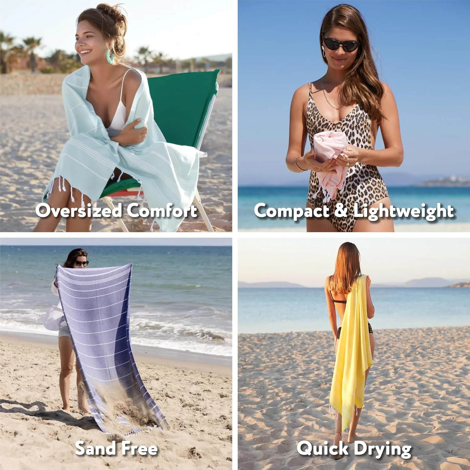 WETCAT Turkish Beach Towel Oversized (38"x71") 100% Turkish Cotton, Made in Turkey - Sand Free, Extra Large, Ultra Soft, Quick Drying, Compact & Lightweight for Travel - Dark Blue