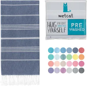 WETCAT Turkish Beach Towel Oversized (38"x71") 100% Turkish Cotton, Made in Turkey - Sand Free, Extra Large, Ultra Soft, Quick Drying, Compact & Lightweight for Travel - Dark Blue