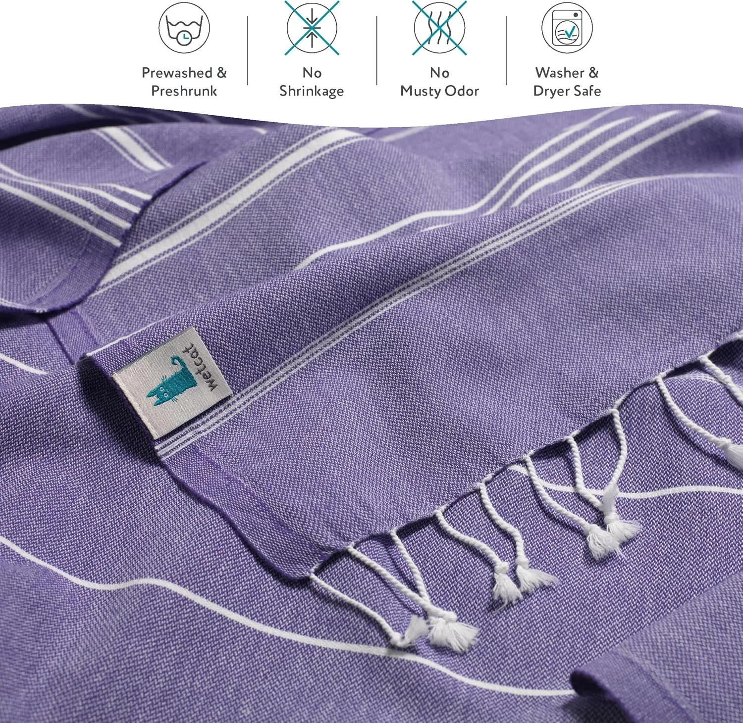 WETCAT Turkish Beach Towel Oversized (38"x71") 100% Turkish Cotton, Made in Turkey - Sand Free, Extra Large, Ultra Soft, Quick Drying, Compact & Lightweight for Travel - Dark Purple
