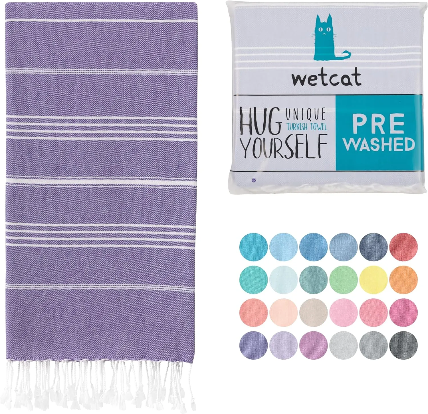 WETCAT Turkish Beach Towel Oversized (38"x71") 100% Turkish Cotton, Made in Turkey - Sand Free, Extra Large, Ultra Soft, Quick Drying, Compact & Lightweight for Travel - Dark Purple