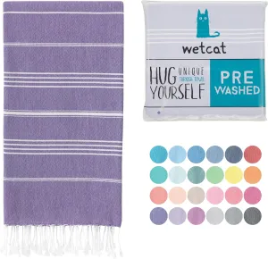 WETCAT Turkish Beach Towel Oversized (38"x71") 100% Turkish Cotton, Made in Turkey - Sand Free, Extra Large, Ultra Soft, Quick Drying, Compact & Lightweight for Travel - Dark Purple