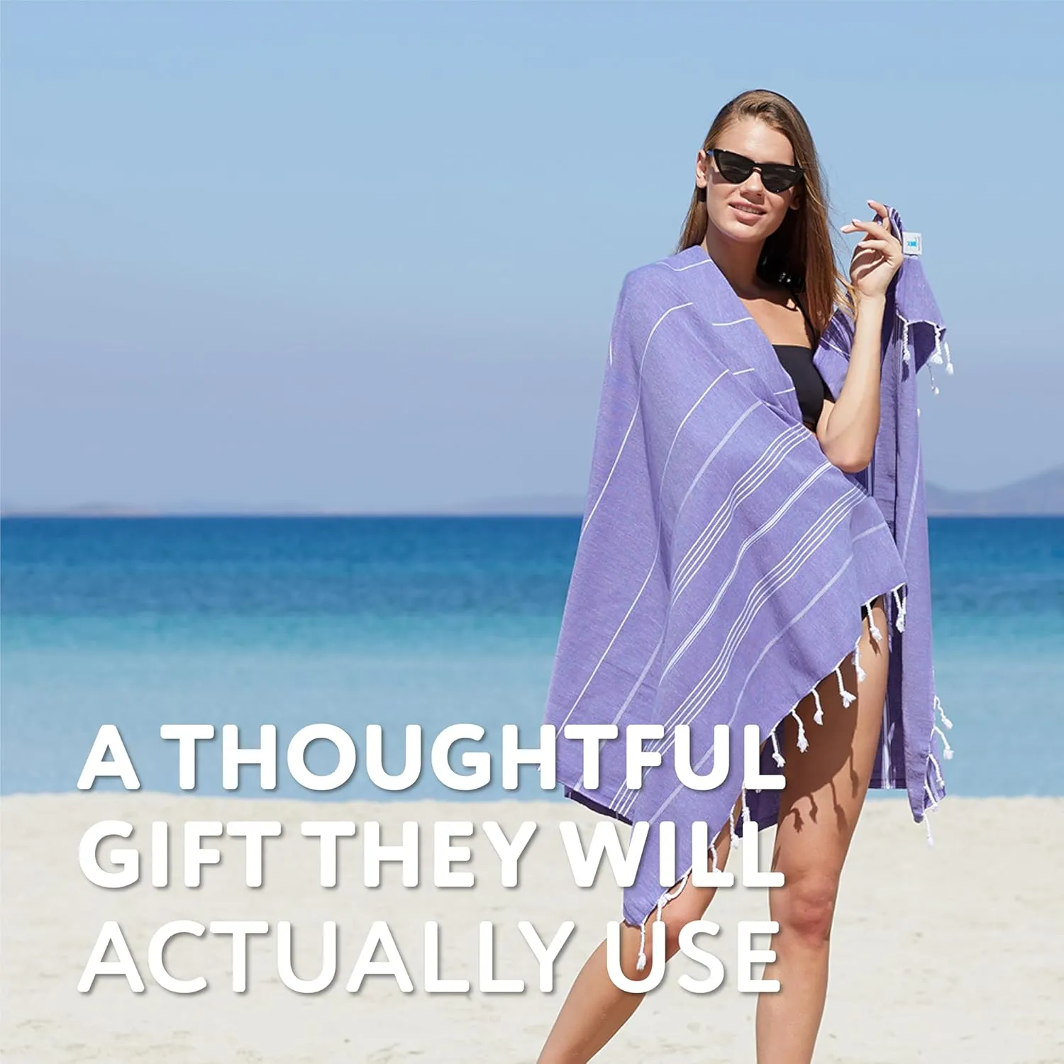 WETCAT Turkish Beach Towel Oversized (38"x71") 100% Turkish Cotton, Made in Turkey - Sand Free, Extra Large, Ultra Soft, Quick Drying, Compact & Lightweight for Travel - Dark Purple