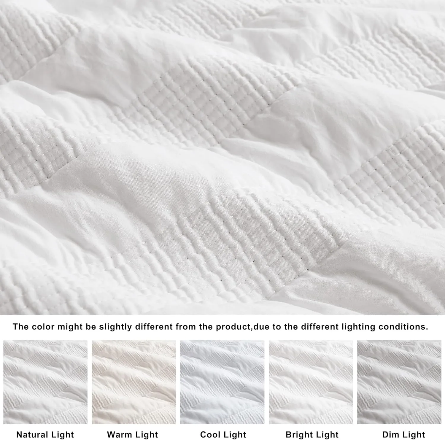 White Striped King Size Quilt Set, Lightweight Pick Stitch Bedspread with 2 Shams, Soft Cloud Chambray Farmhouse Country Textured Coverlet Rustic Thin Comforter Spring Summer, 3-Piece Bedding Set
