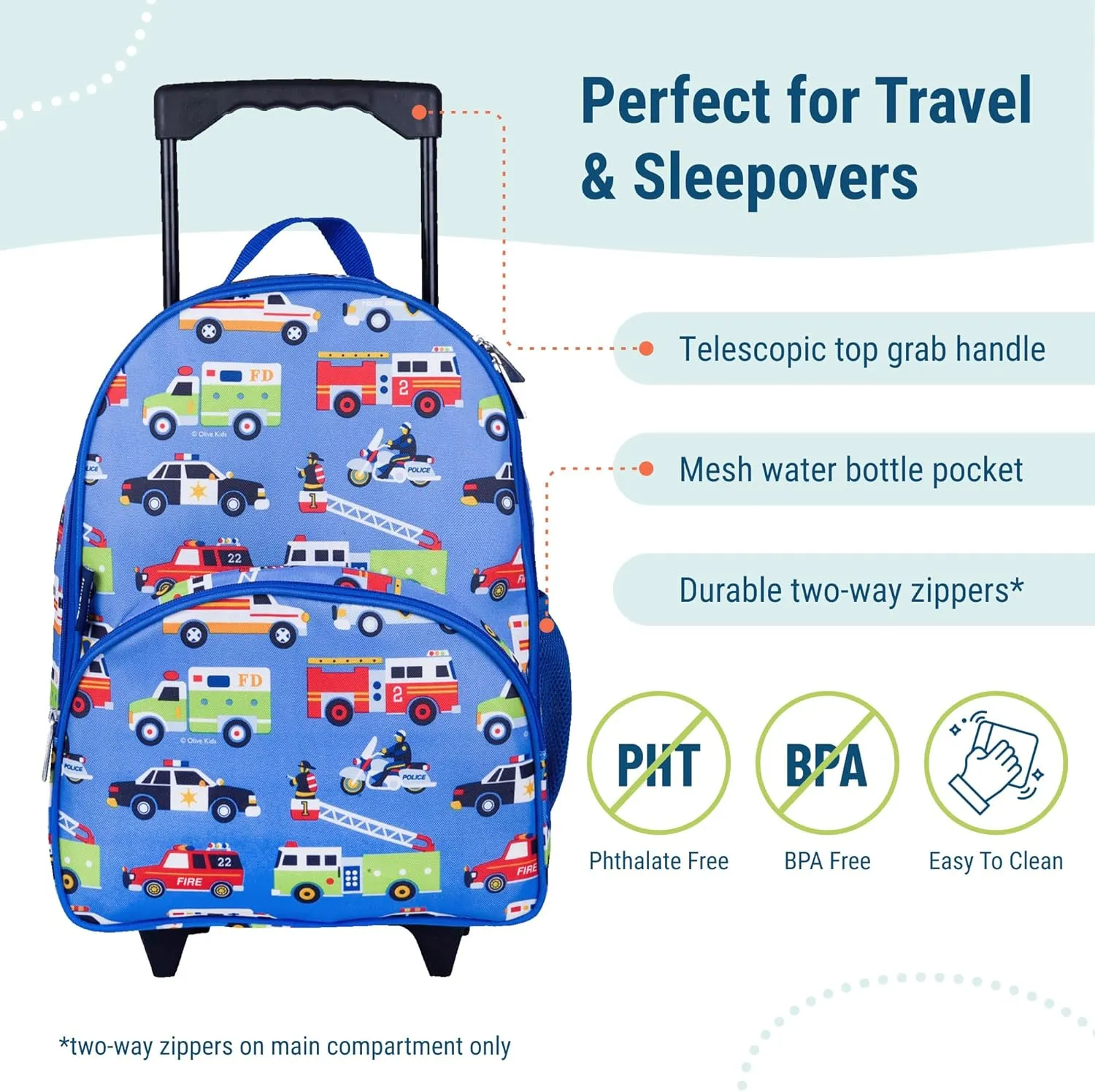 Wildkin Kids Rolling Luggage – Carry-On Size for School & Overnight Travel