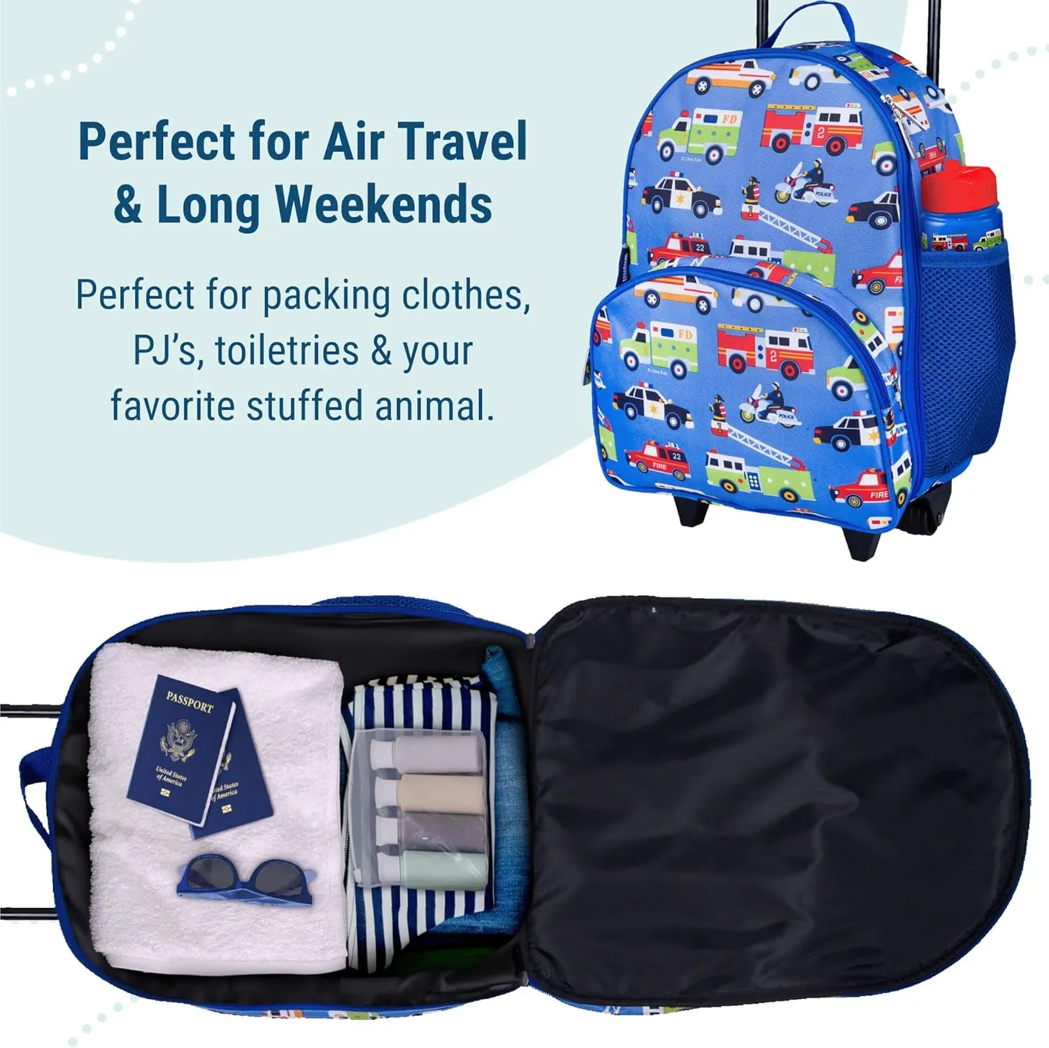 Wildkin Kids Rolling Luggage – Carry-On Size for School & Overnight Travel
