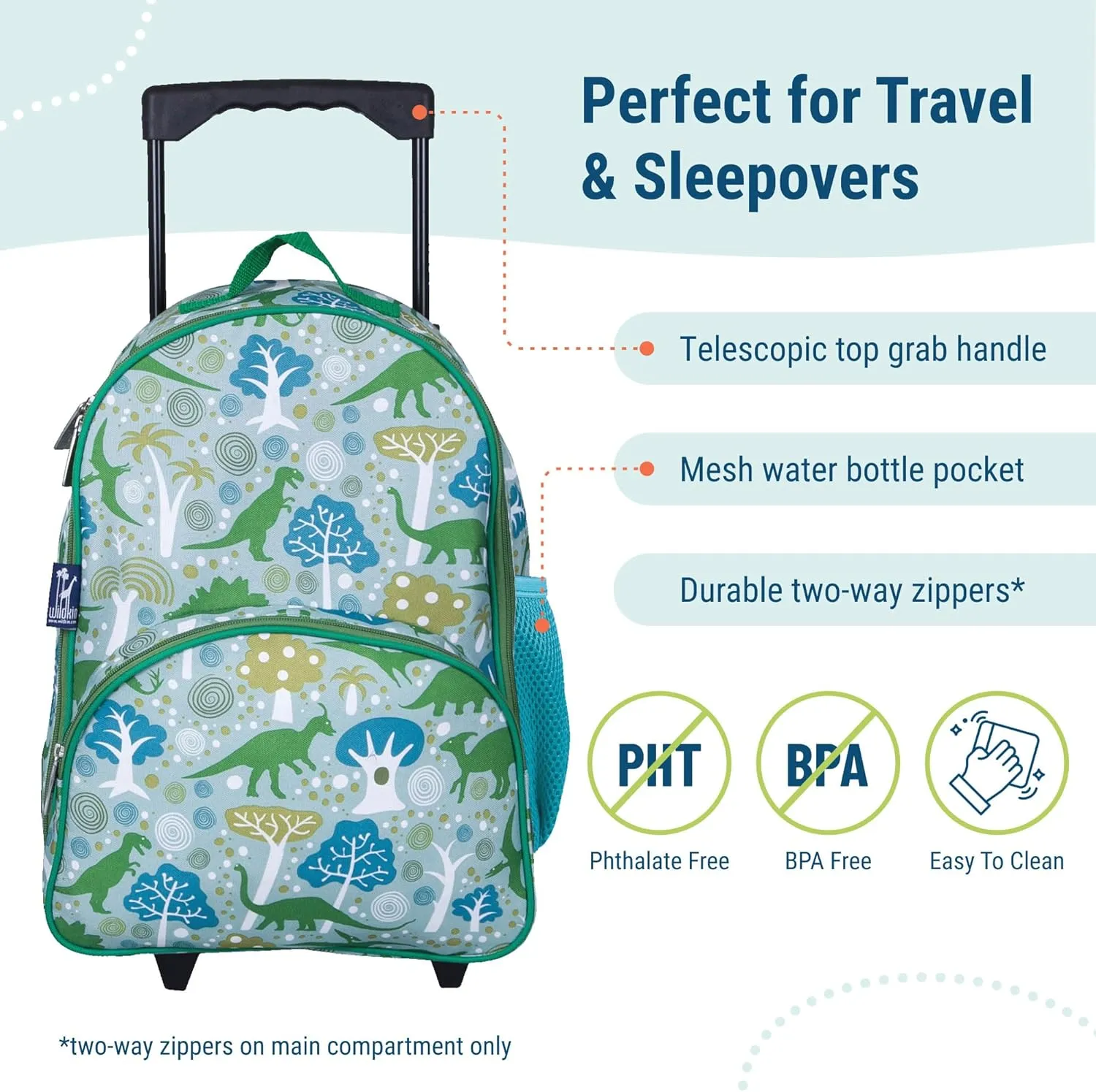 Wildkin Kids Rolling Luggage – Carry-On Size for School & Overnight Travel
