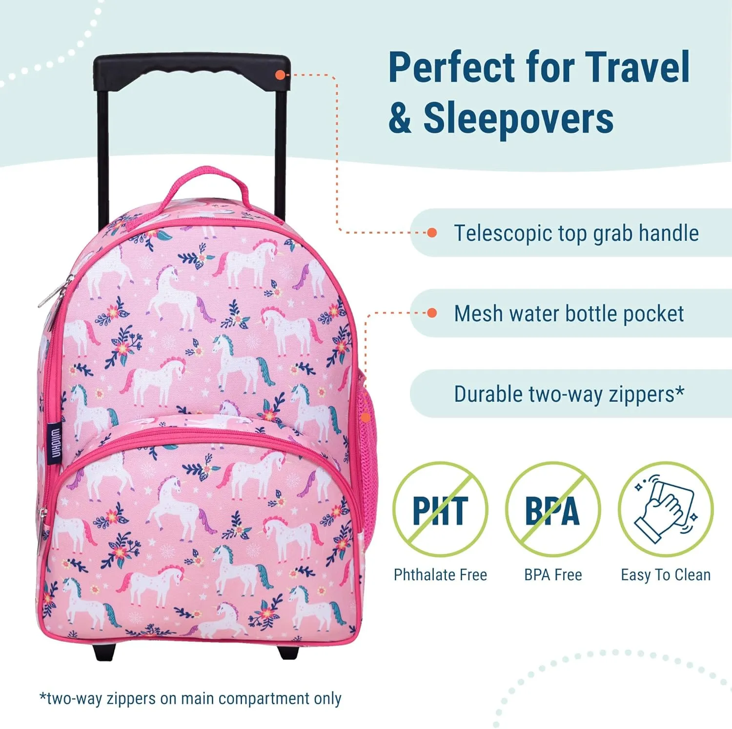 Wildkin Kids Rolling Luggage – Carry-On Size for School & Overnight Travel