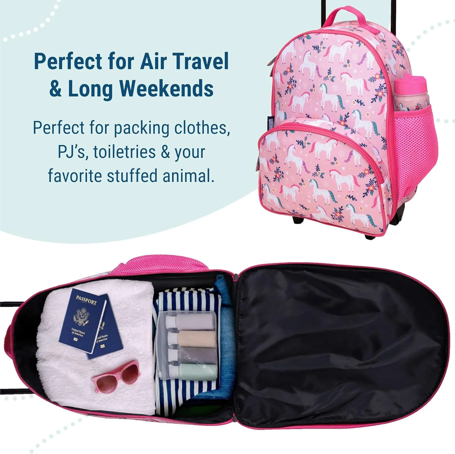 Wildkin Kids Rolling Luggage – Carry-On Size for School & Overnight Travel