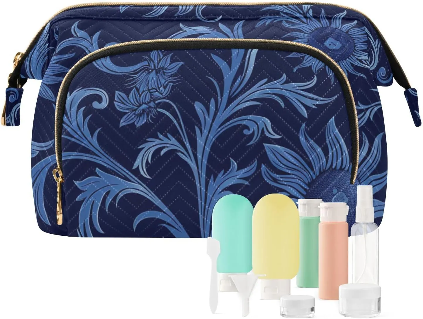 William Morris Style Design Sunflower Dark Blue Travel Cosmetic Bag Zipper Women Cash Wallet for Cosmetic Travel maquillaje