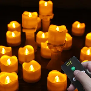 Wilrigir Flameless Votive Candles with Remote Control,CR2450 Battery Operated Tea Light with Timer,Warm Yellow LED Candles for Christmas,Halloween,Home Decoration,Pack of 12