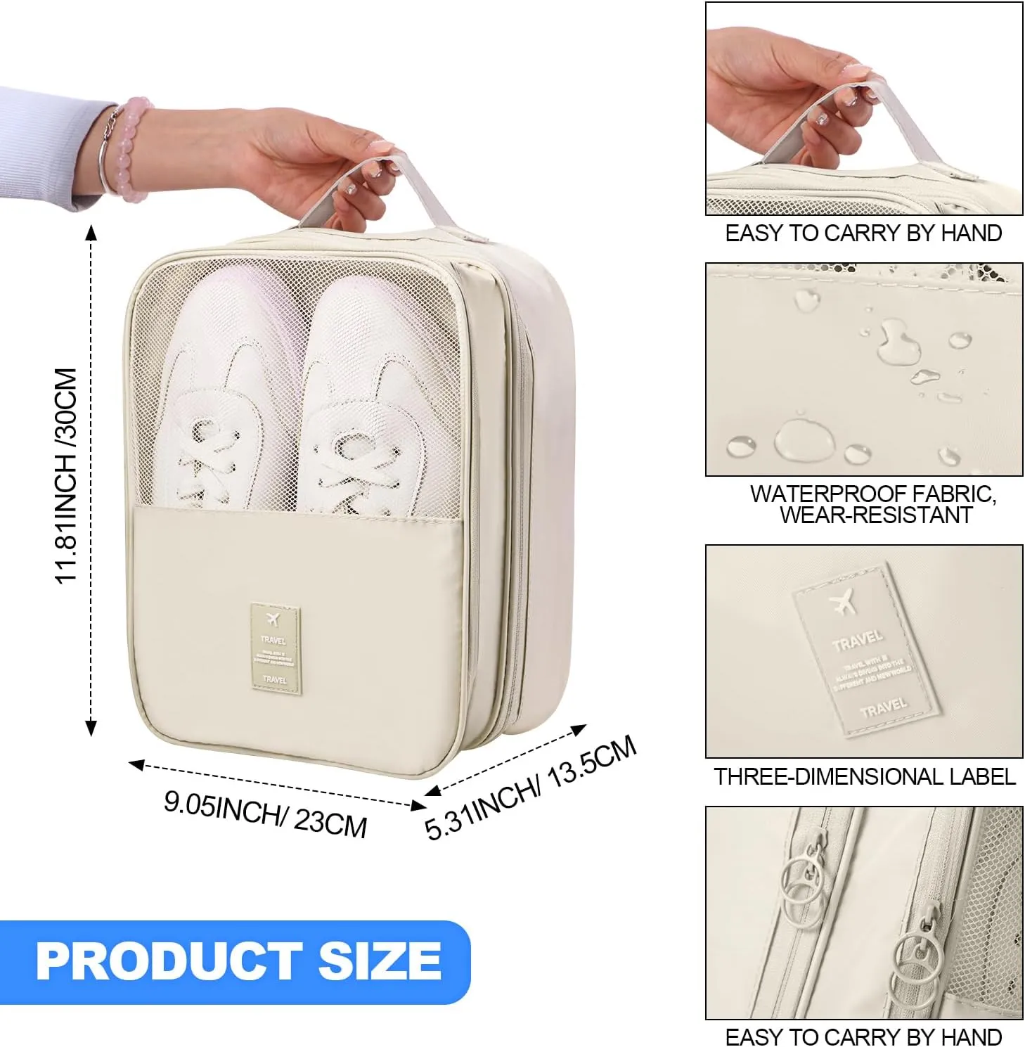 Windyun 2 Pcs Shoe Bags for Travel Holds 3 Pair of Shoes Travel Shoe Bag for Packing Portable Shoe Cubes for Travel and Daily Use(Beige, Gray)