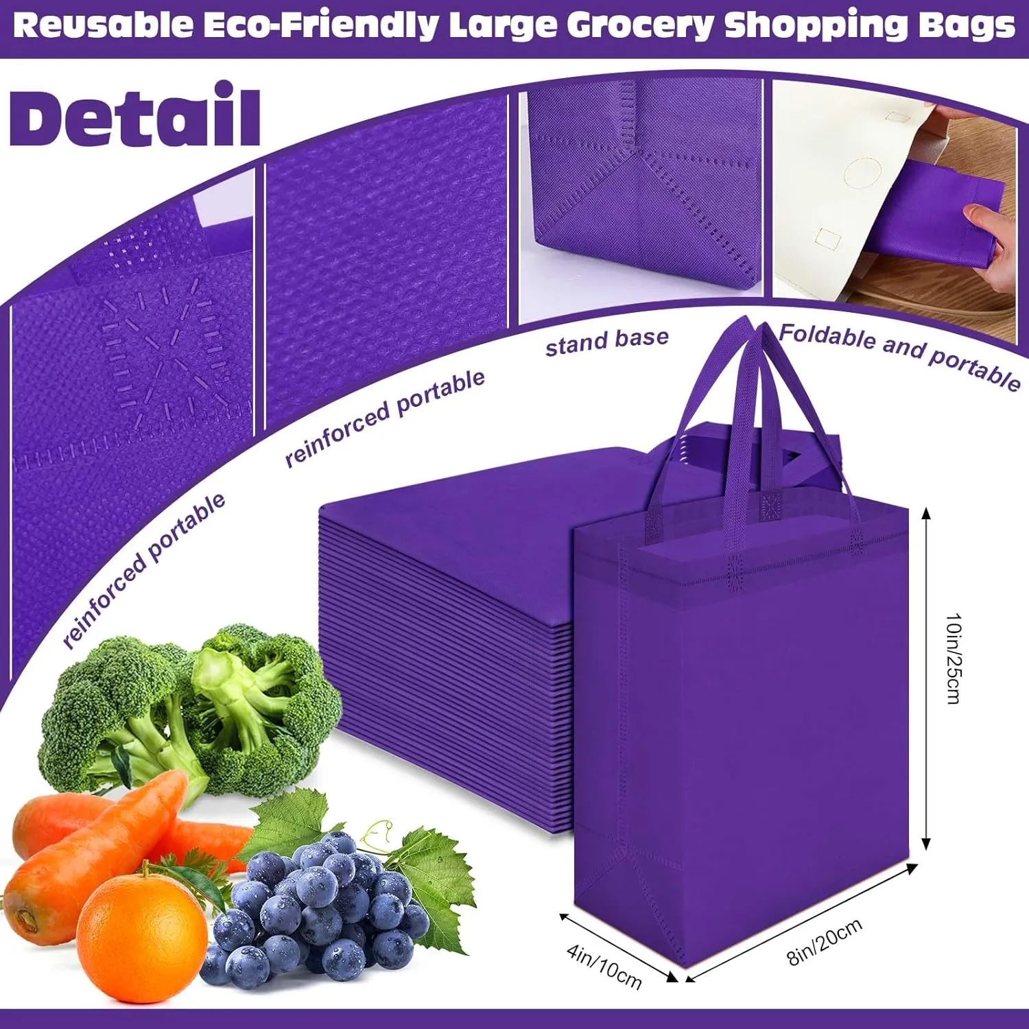 Windyun 50 Pieces Reusable Tote Bags Bulk Non Woven Grocery Tote with Handles Reusable Shopping Bags for Party
