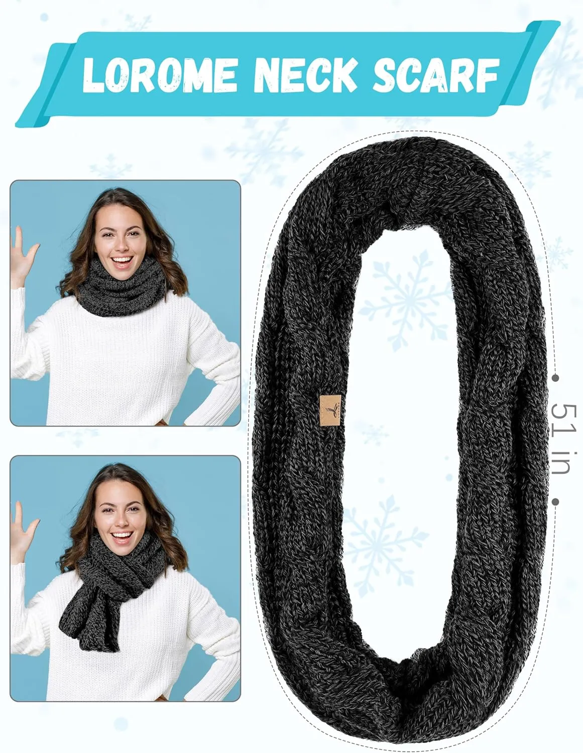 Winter Hat Scarf Gloves and Ear Warmer, Warm Knit Beanie Hat Touch Screen Gloves Set Winter Gifts Neck Scarves for Women